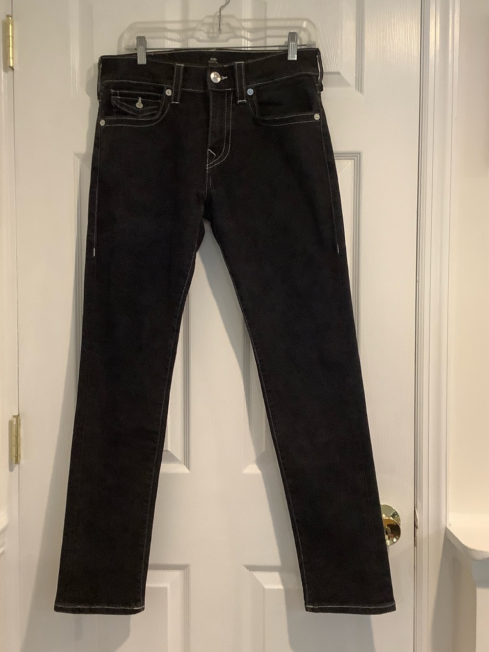 TRUE RELIGION Men’s Black Geno Relaxed Slim Flap Stretch Jeans 31